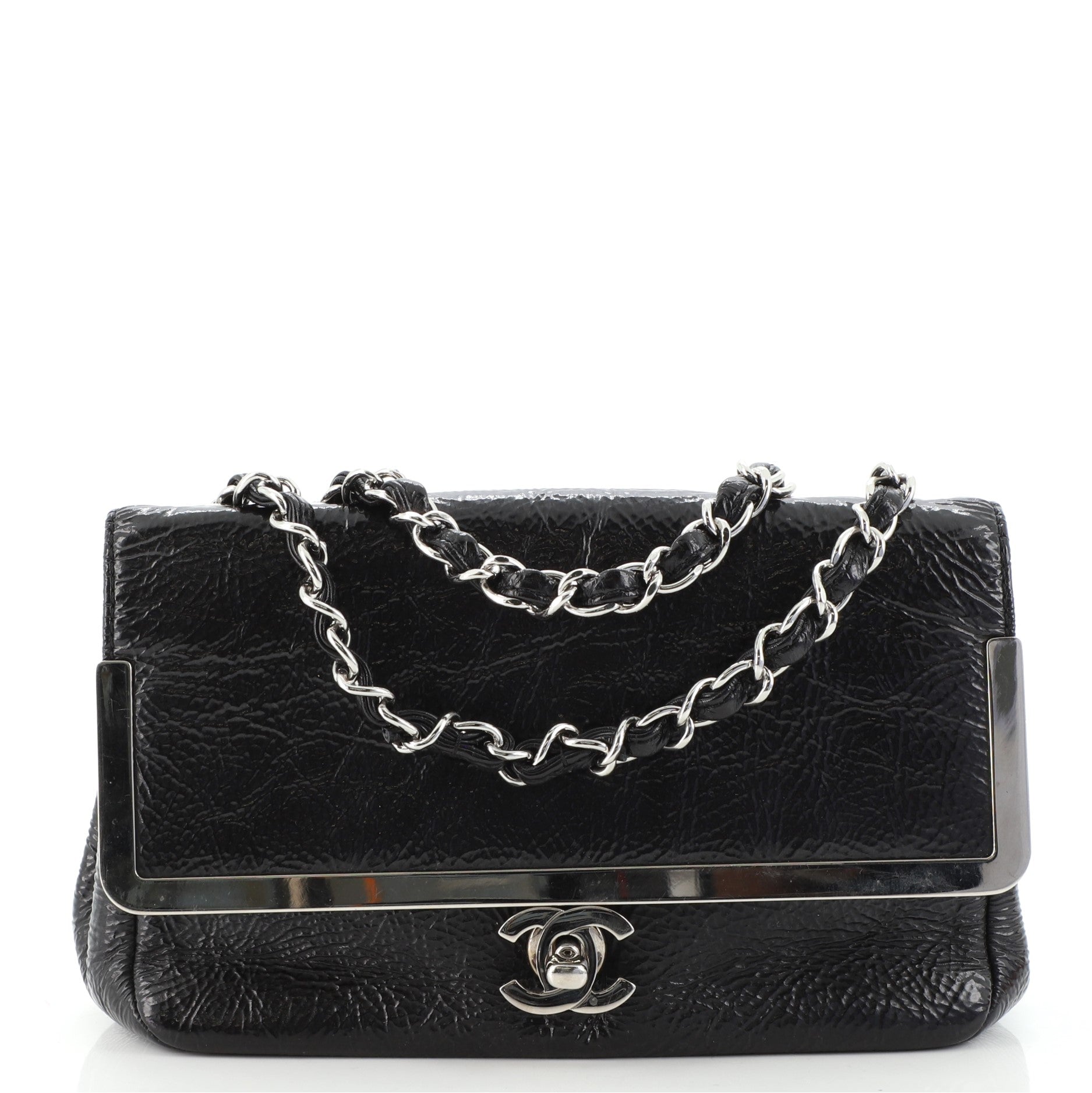 Metal Frame Flap Bag Glazed Calfskin Mini