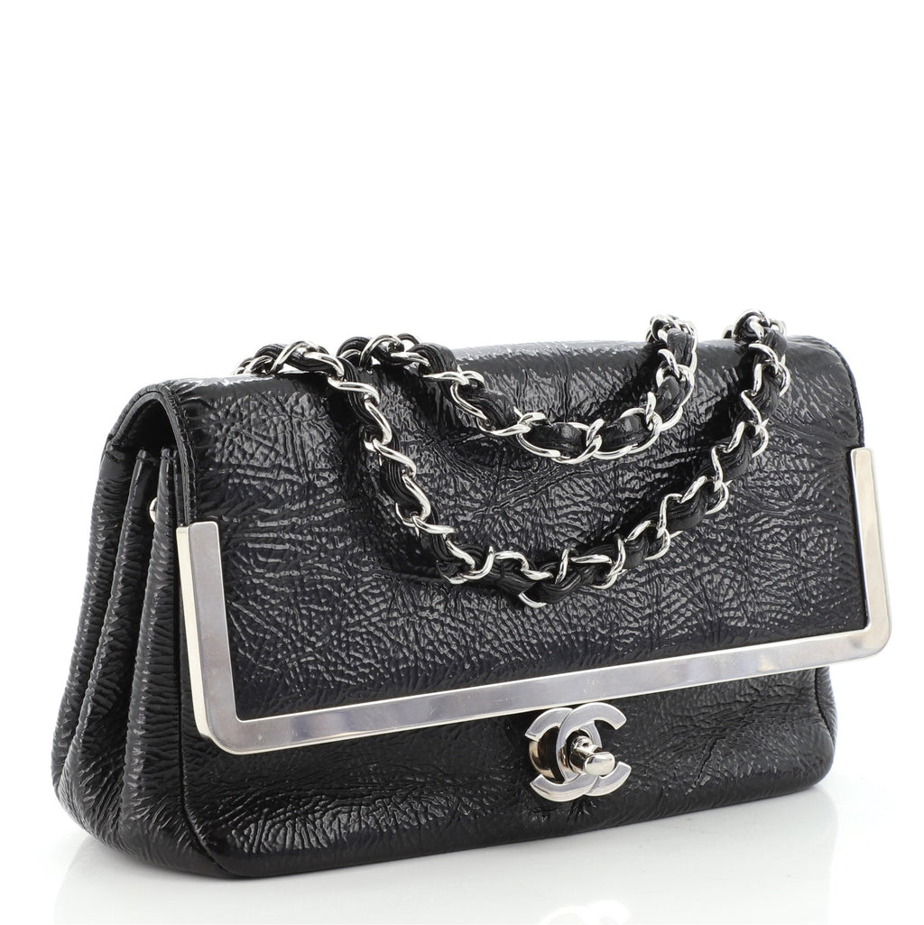 Metal Frame Flap Bag Glazed Calfskin Mini