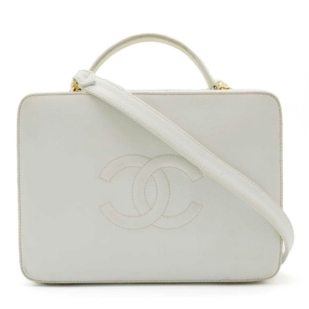 Chanel Caviar Skin Coco Mark 2way Handbag White A11265