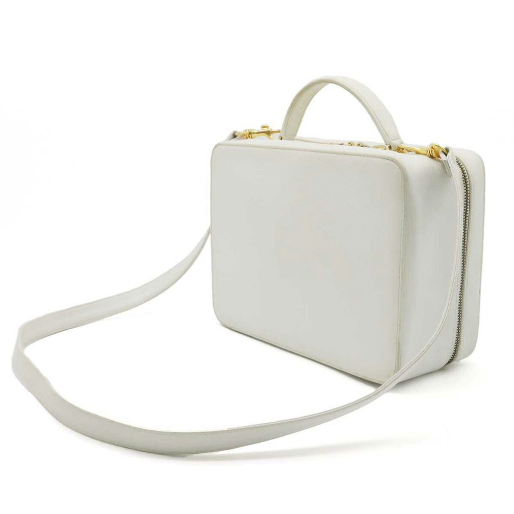 Chanel Caviar Skin Coco Mark 2way Handbag White A11265