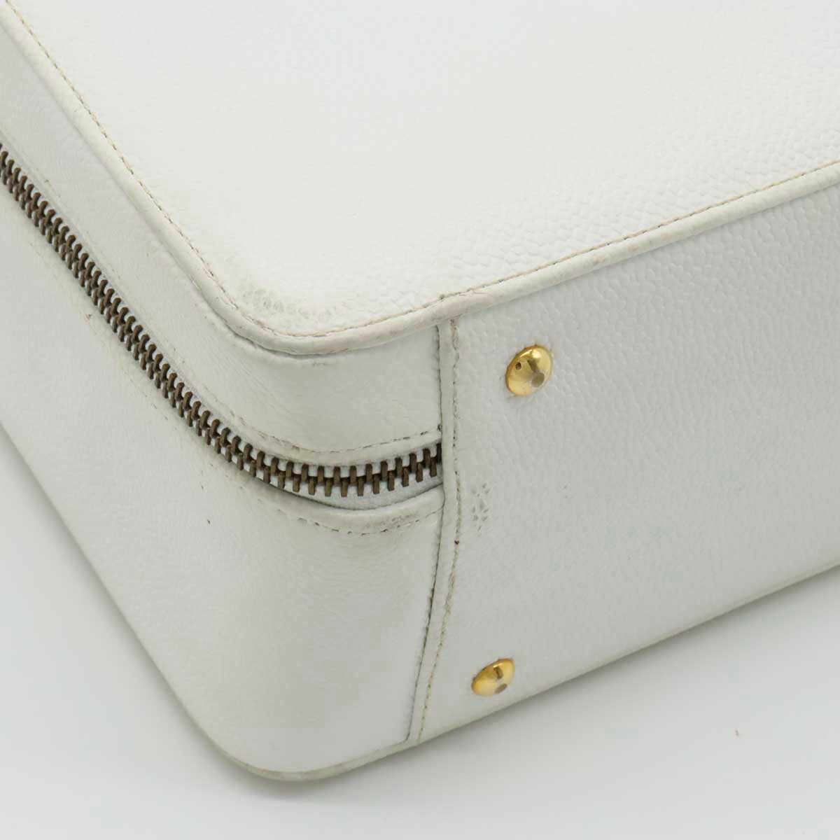 Chanel Caviar Skin Coco Mark 2way Handbag White A11265
