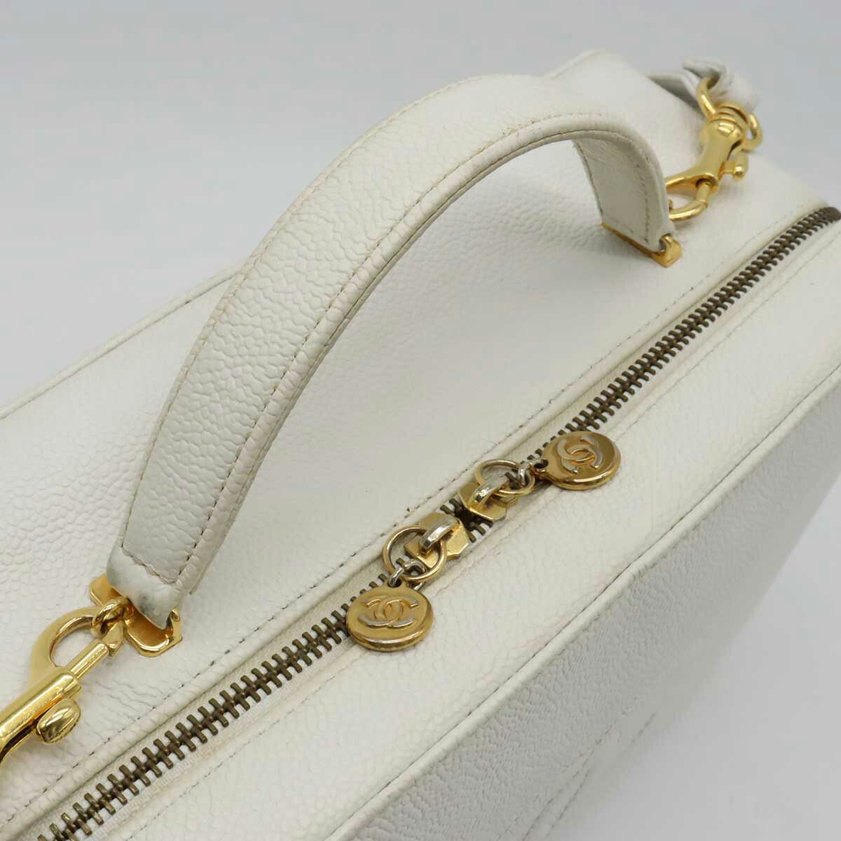 Chanel Caviar Skin Coco Mark 2way Handbag White A11265