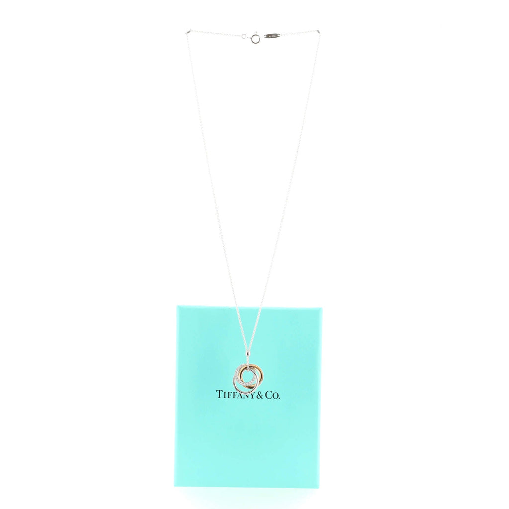 Triple Interlocking Circles Pendant Necklace 18k White Gold with 18k Rose Gold and Diamonds