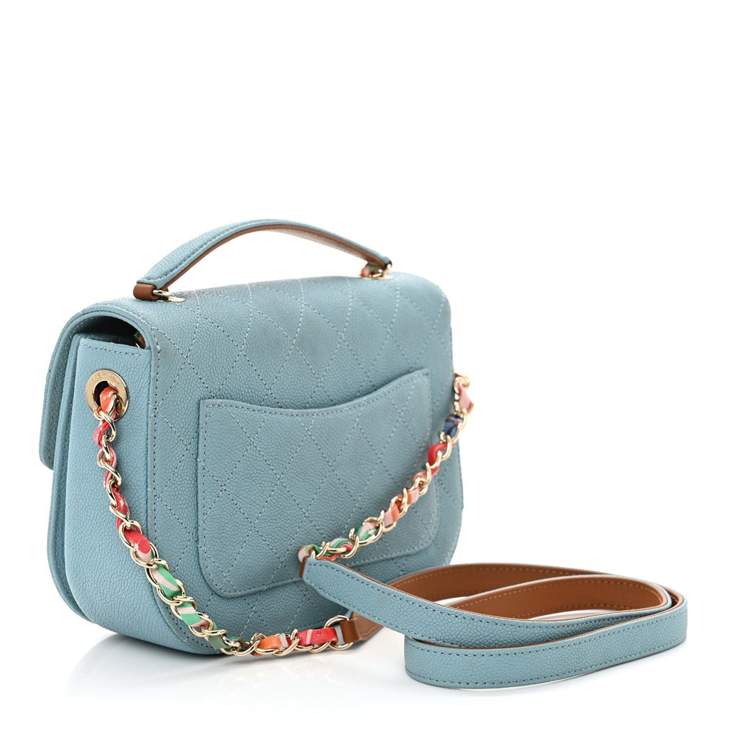 Grained Calfskin Quilted Small Cuba Top Handle Flap Blue