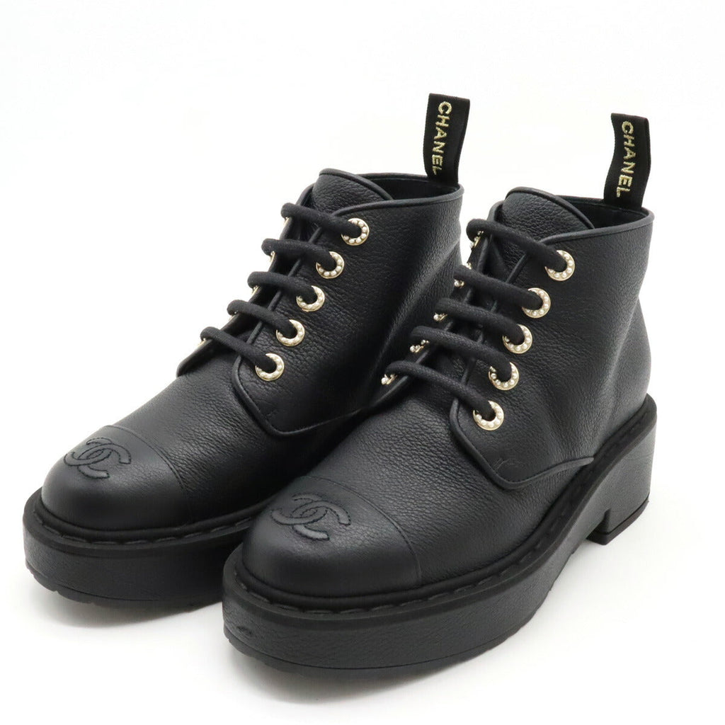 Chanel Leather Pearl Short Boots G36416