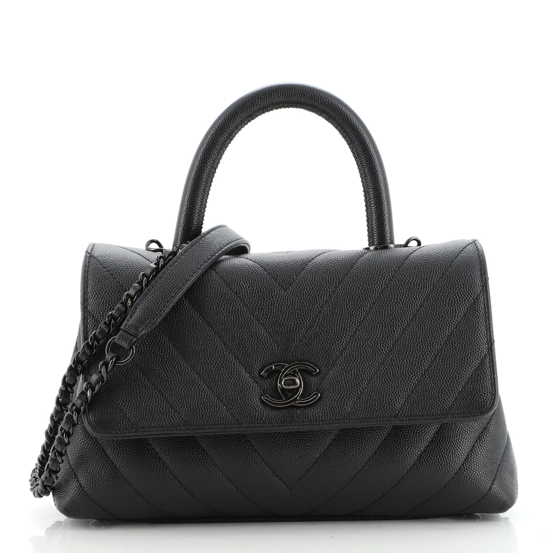 So Black Coco Top Handle Bag Chevron Caviar Mini