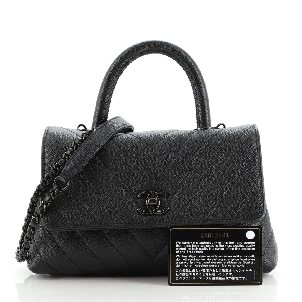 So Black Coco Top Handle Bag Chevron Caviar Mini