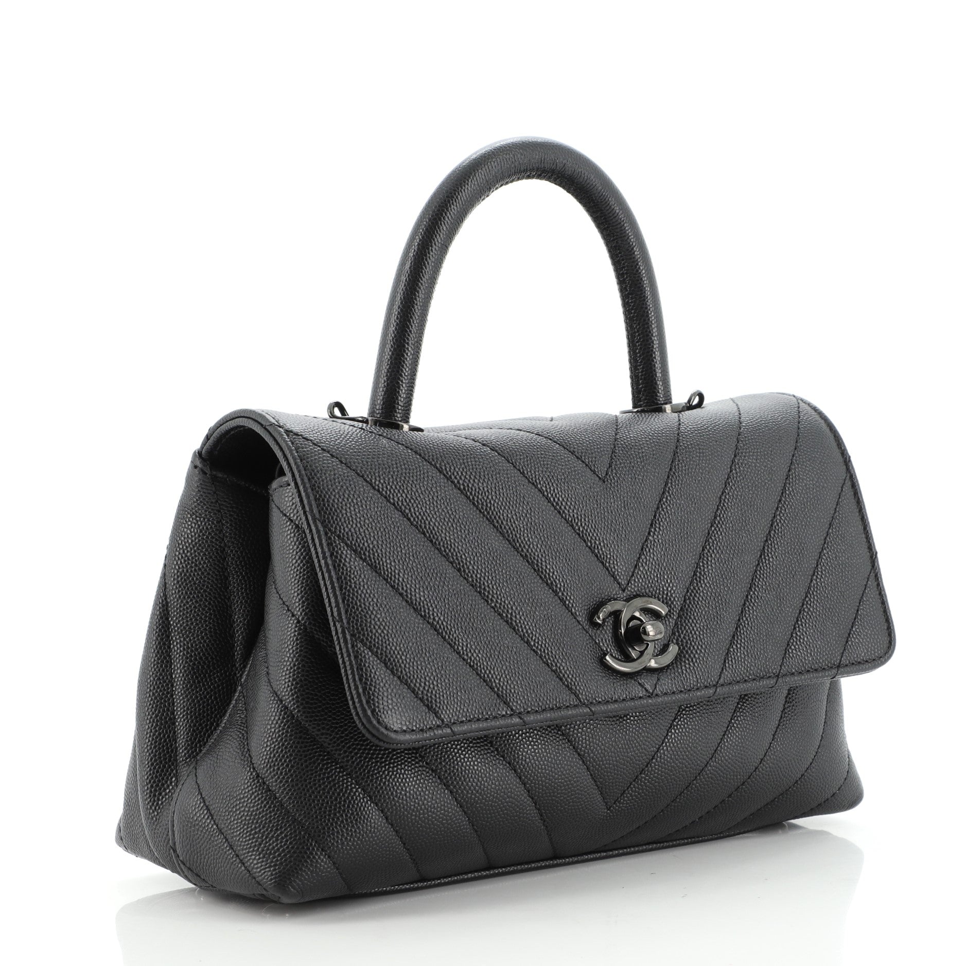 So Black Coco Top Handle Bag Chevron Caviar Mini