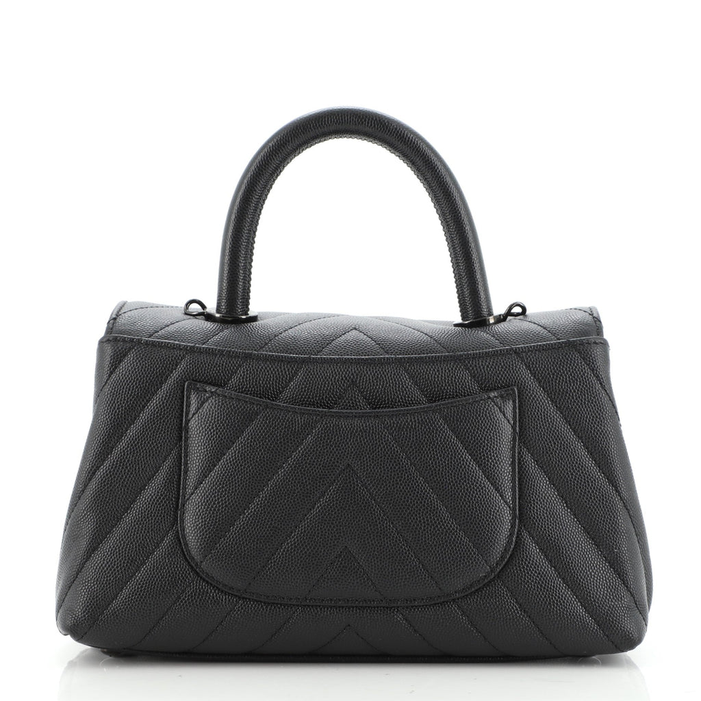 So Black Coco Top Handle Bag Chevron Caviar Mini