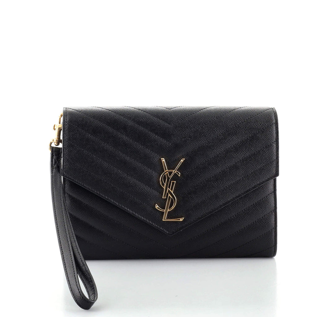 Classic Monogram Flap Wristlet Clutch Matelasse Chevron Leather