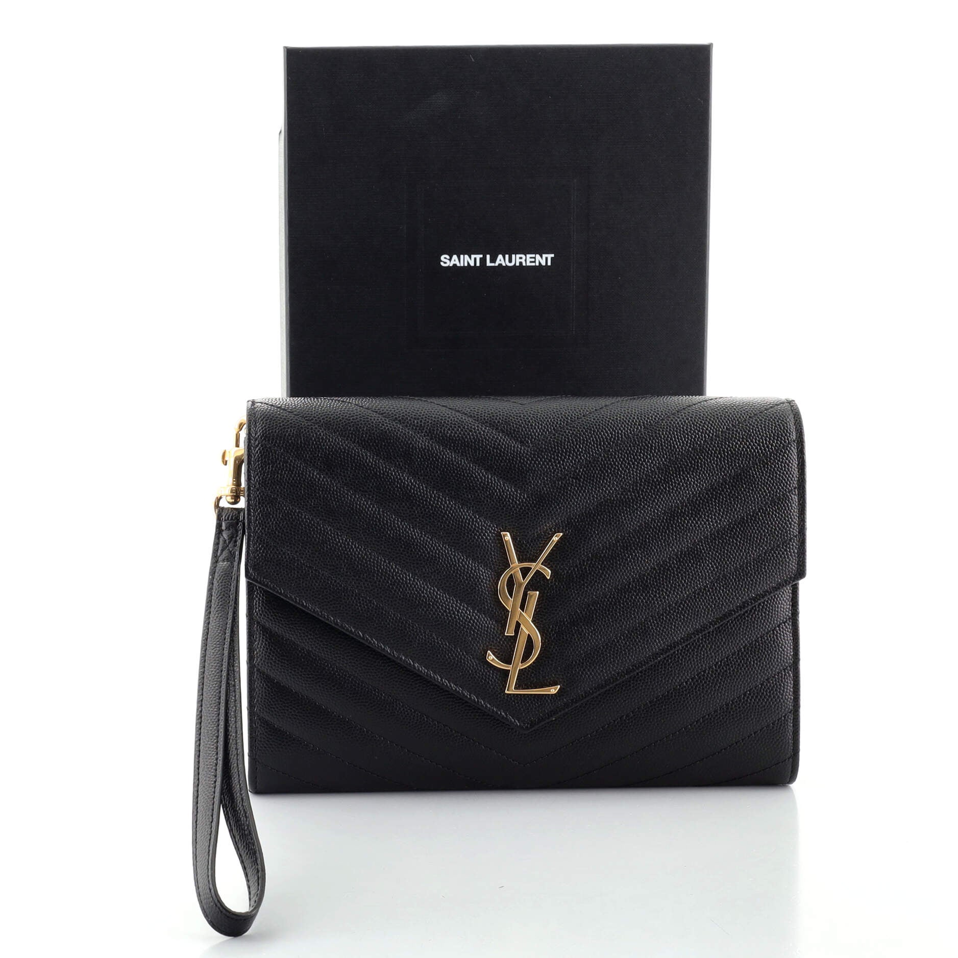 Classic Monogram Flap Wristlet Clutch Matelasse Chevron Leather