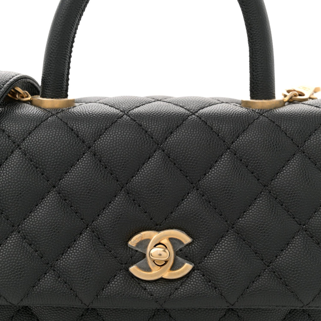 Caviar Quilted Mini Coco Handle Flap Black