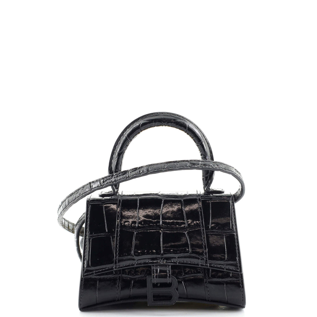 Hourglass Top Handle Bag Crocodile Embossed Leather Mini