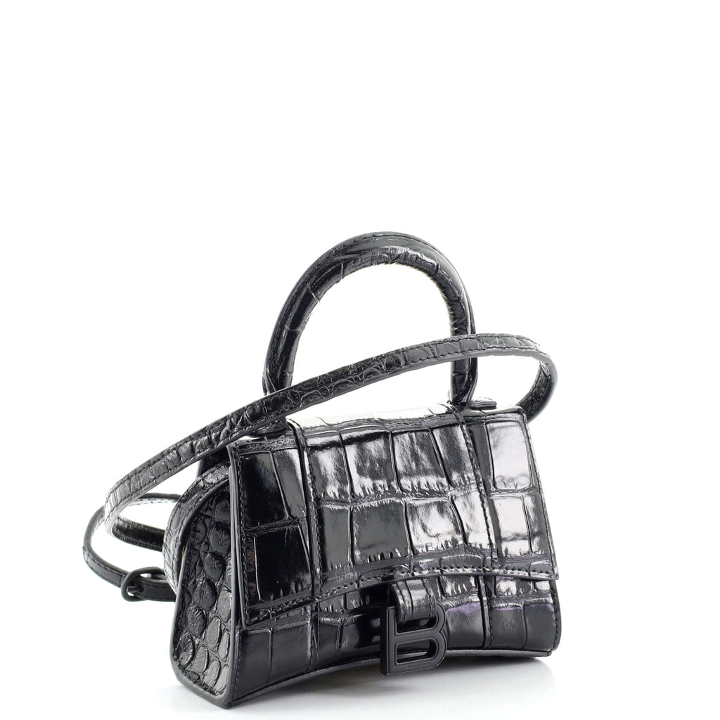 Hourglass Top Handle Bag Crocodile Embossed Leather Mini