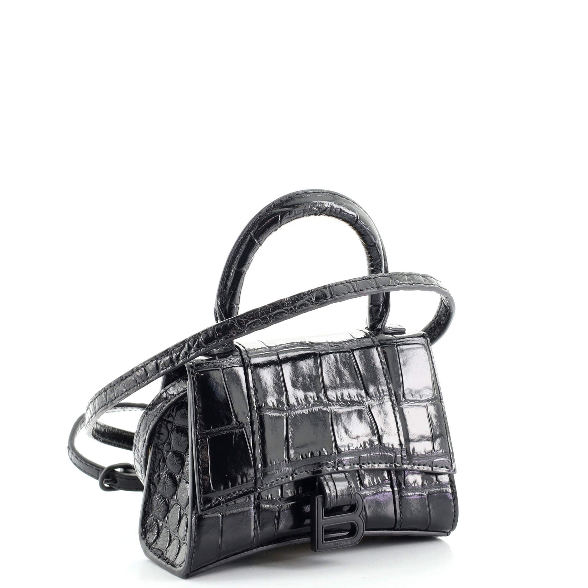 Hourglass Top Handle Bag Crocodile Embossed Leather Mini