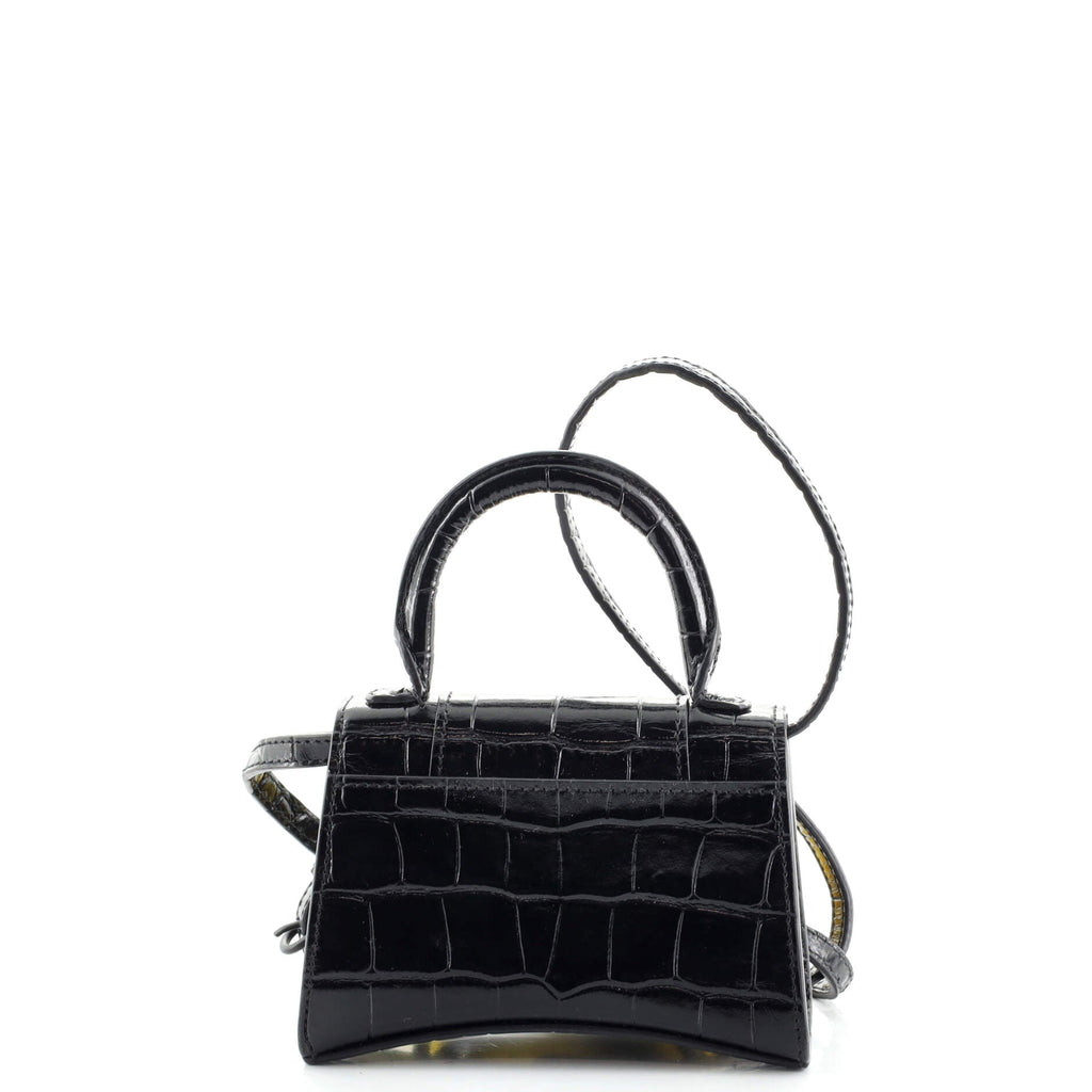 Hourglass Top Handle Bag Crocodile Embossed Leather Mini