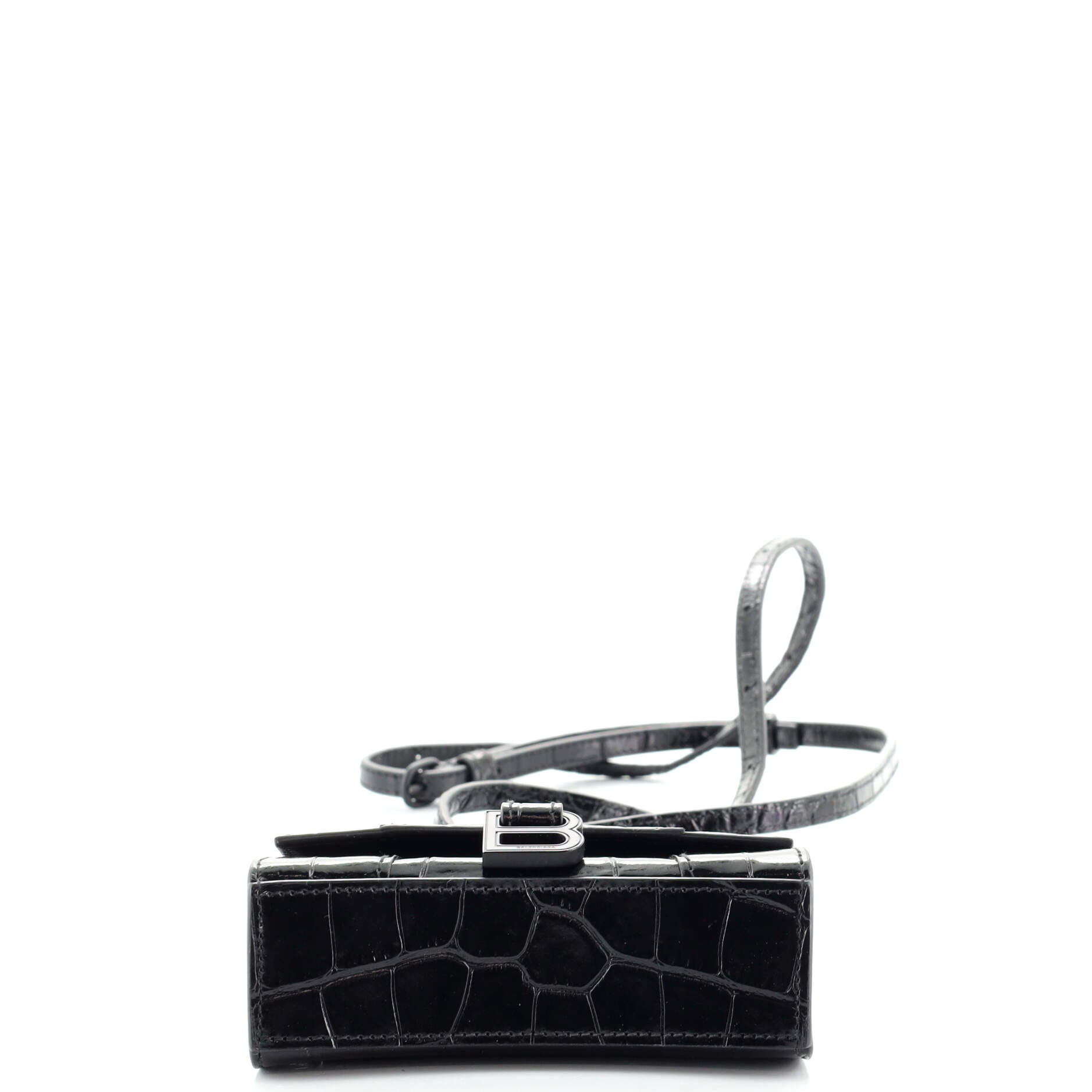Hourglass Top Handle Bag Crocodile Embossed Leather Mini