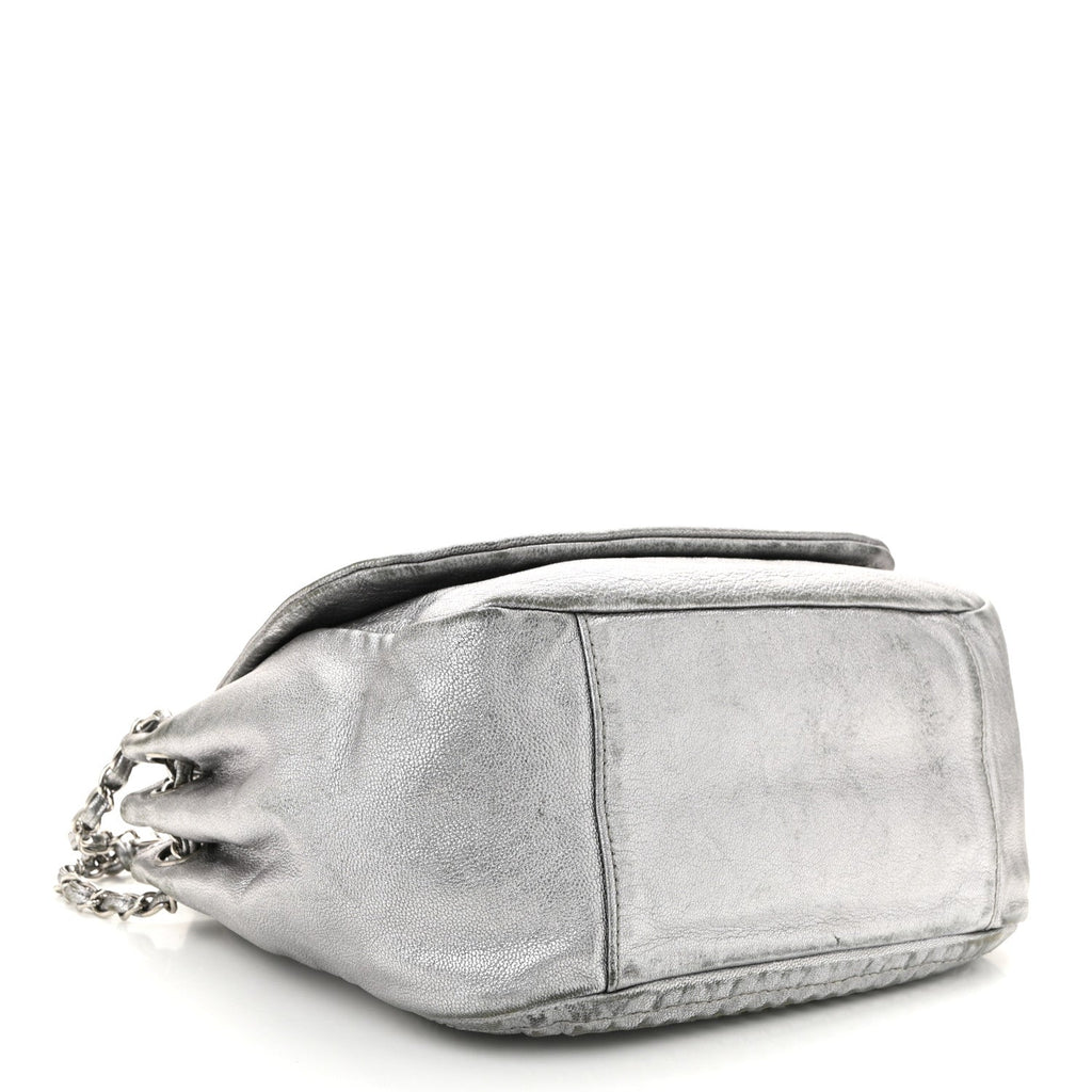 Metallic Deerskin Luxe Ligne Flap  Silver