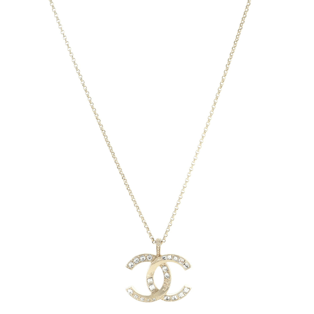 CC Long Pendant Necklace Crystal Embellished Metal