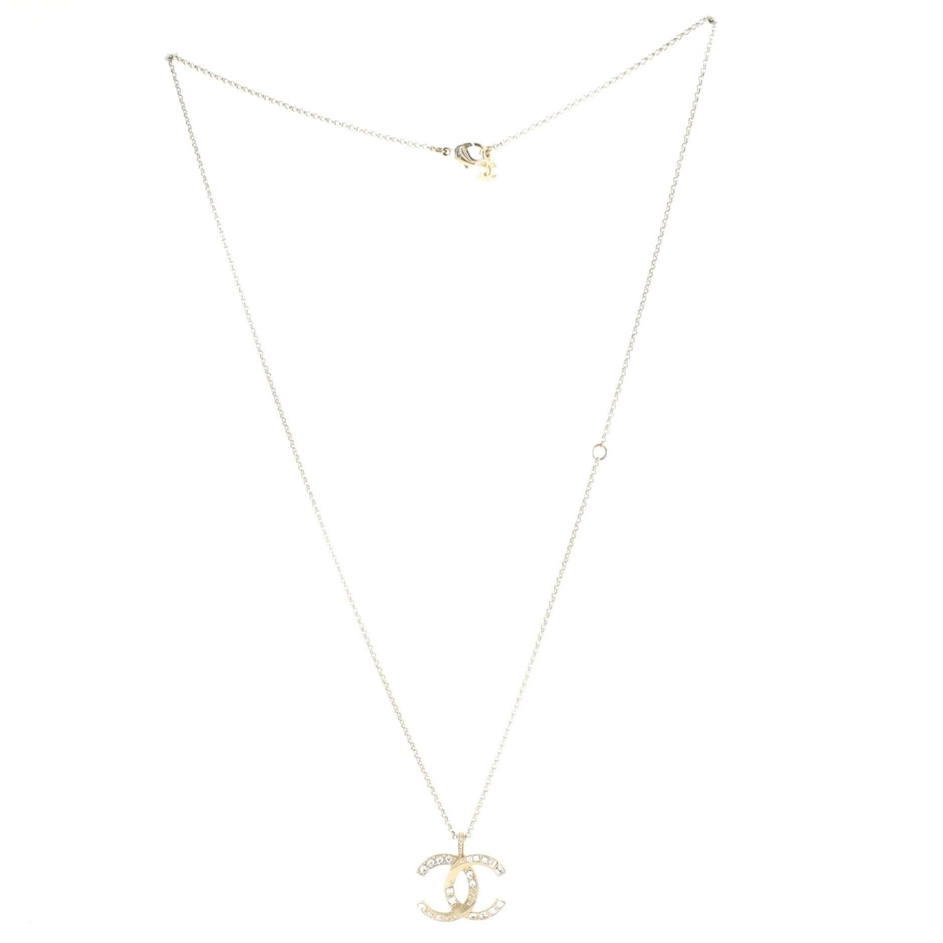 CC Long Pendant Necklace Crystal Embellished Metal