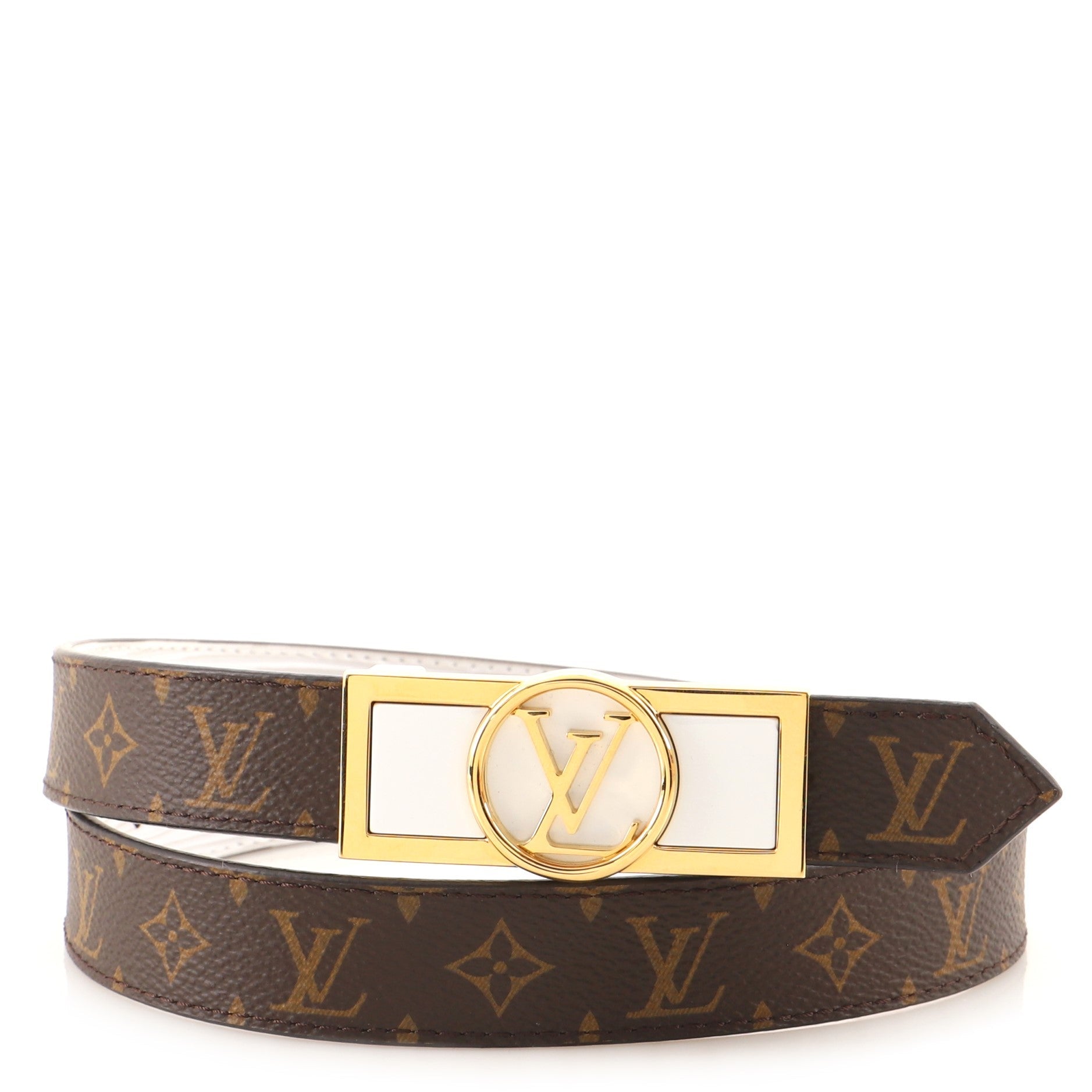 Dauphine Reversible Belt Reverse Monogram Canvas and Leather Thin 80