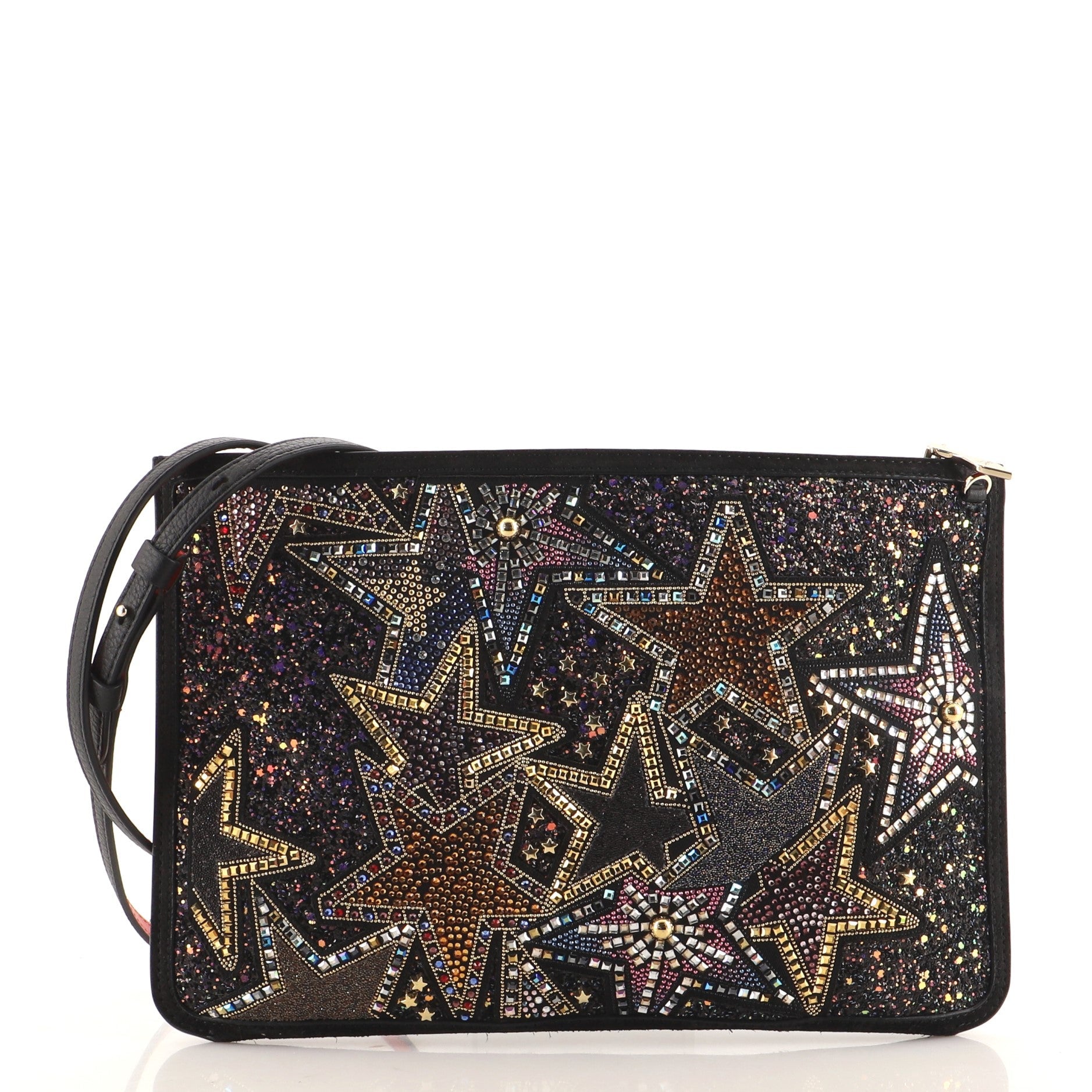 Loubiposh Clutch Crystal Embellished Leather
