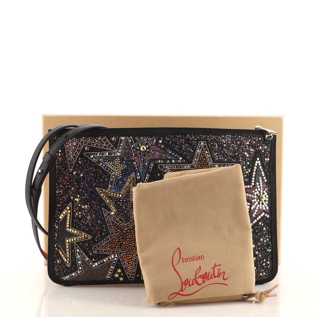 Loubiposh Clutch Crystal Embellished Leather