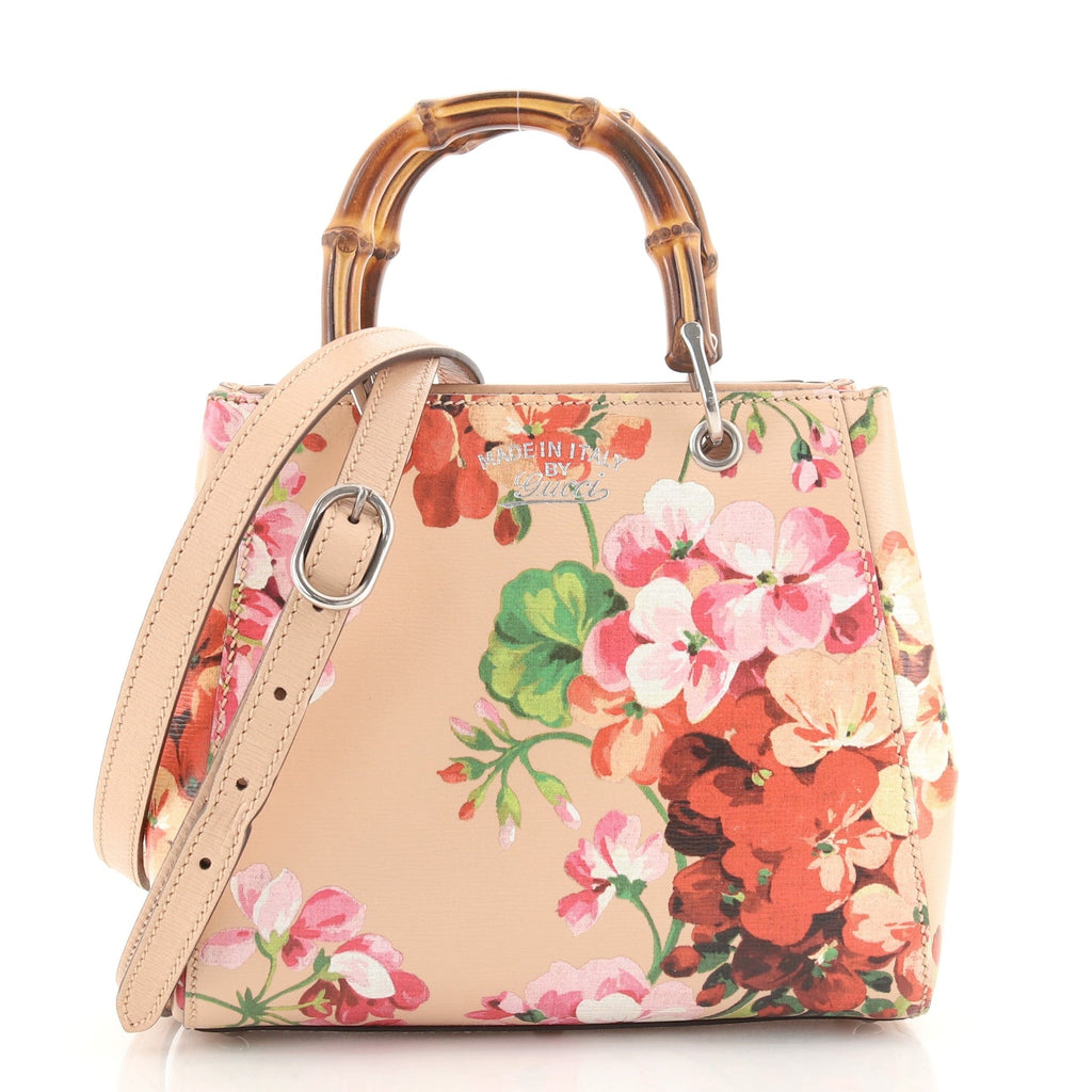 Bamboo Shopper Tote Blooms Print Leather Mini