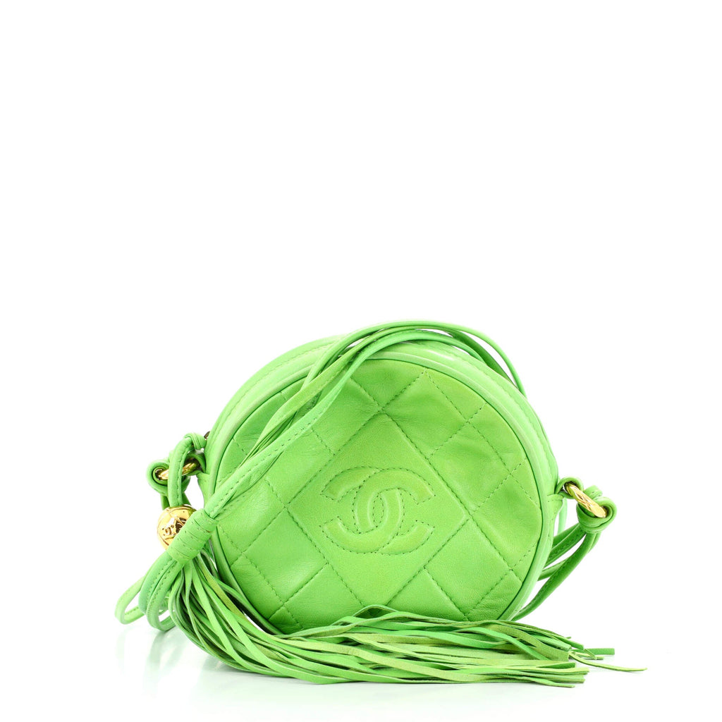 Vintage Round Tassel Crossbody Bag Quilted Leather Mini