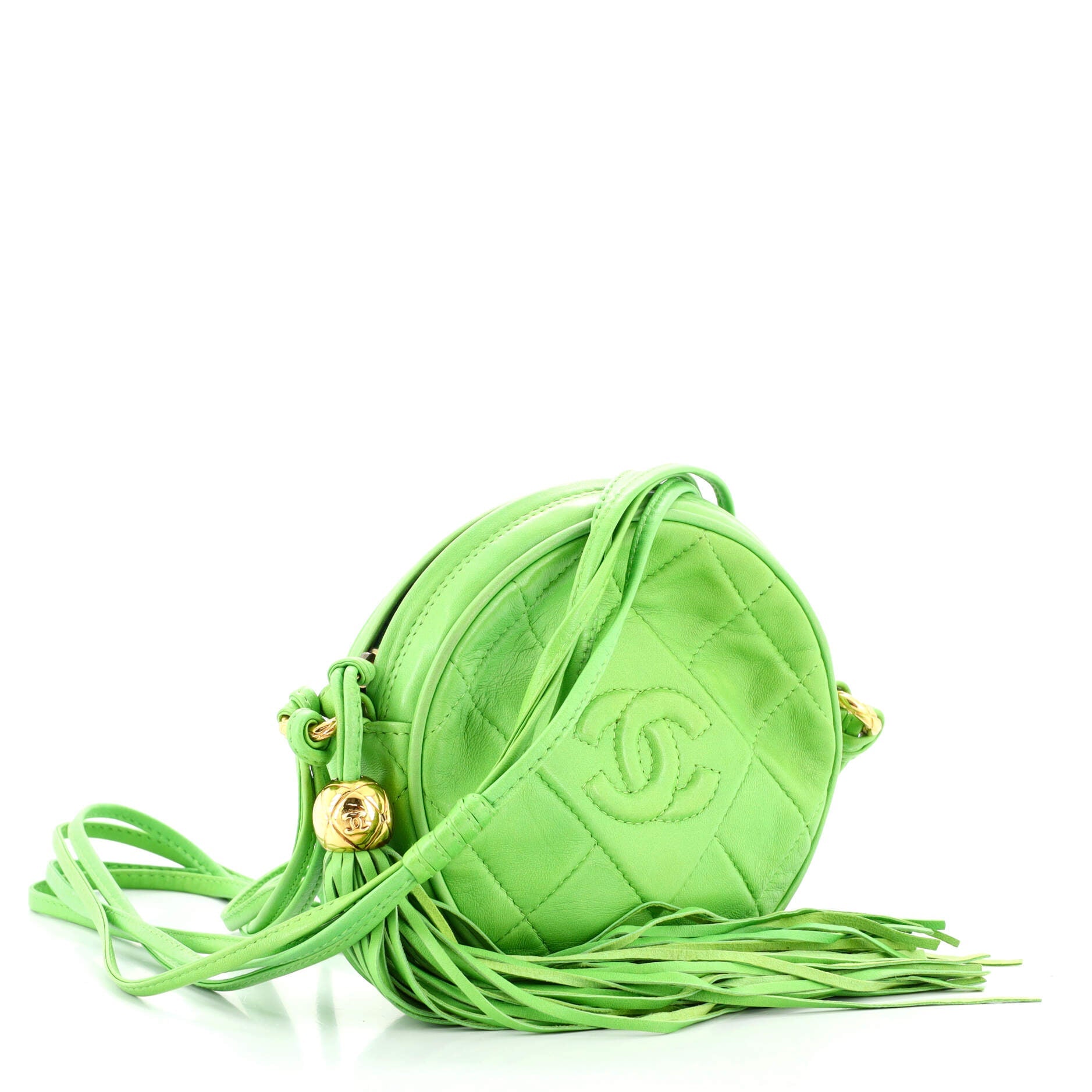 Vintage Round Tassel Crossbody Bag Quilted Leather Mini
