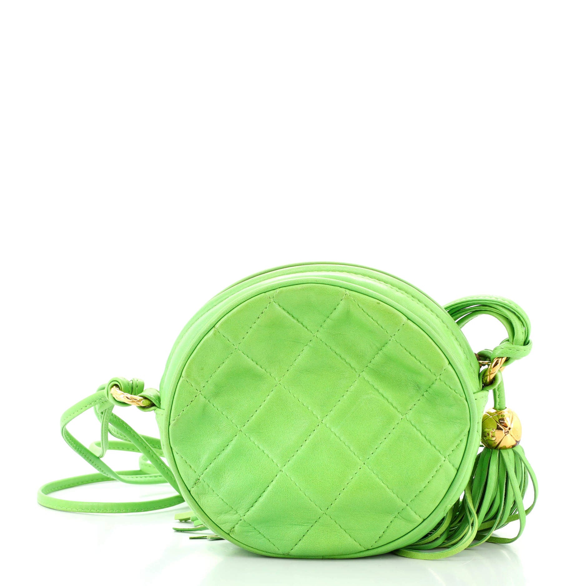 Vintage Round Tassel Crossbody Bag Quilted Leather Mini