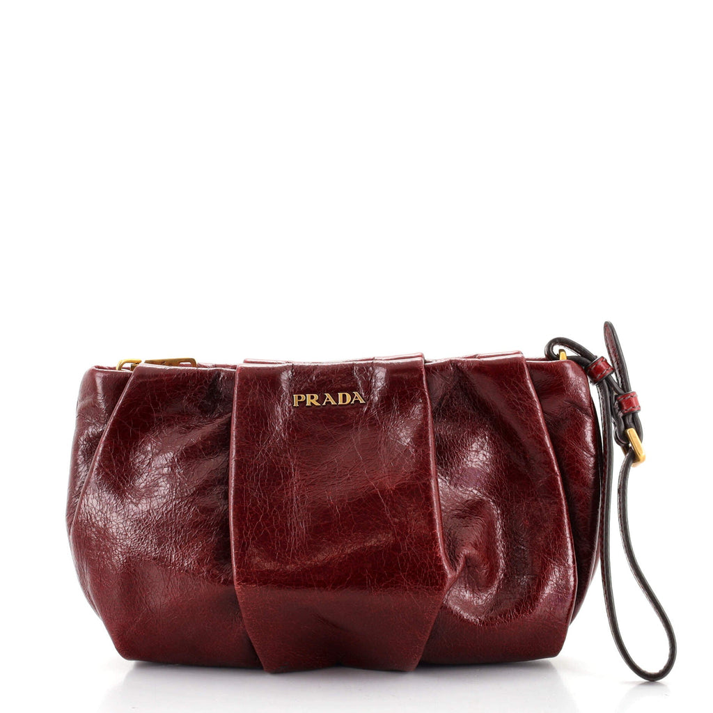 Wristlet Clutch Pleated Leather