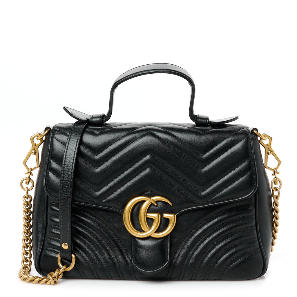 Calfskin Matelasse Small GG Marmont Top Handle Shoulder Bag Black