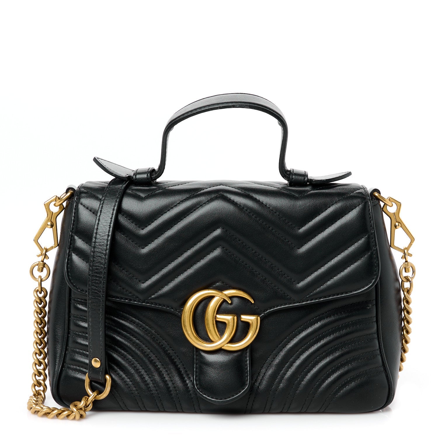Calfskin Matelasse Small GG Marmont Top Handle Shoulder Bag Black