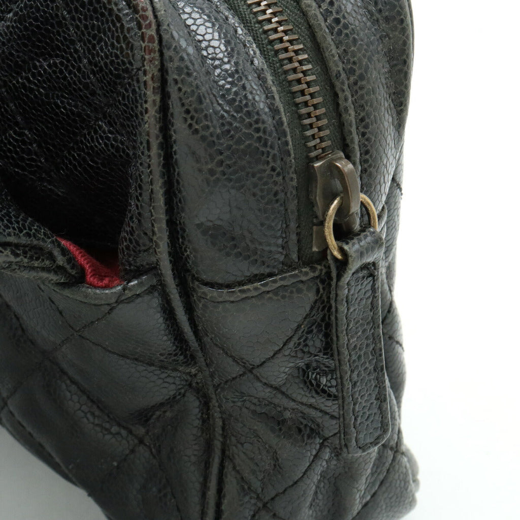 Chanel Caviar Skin Matelasse Coco Mark Chain Shoulder Bag Leather Black