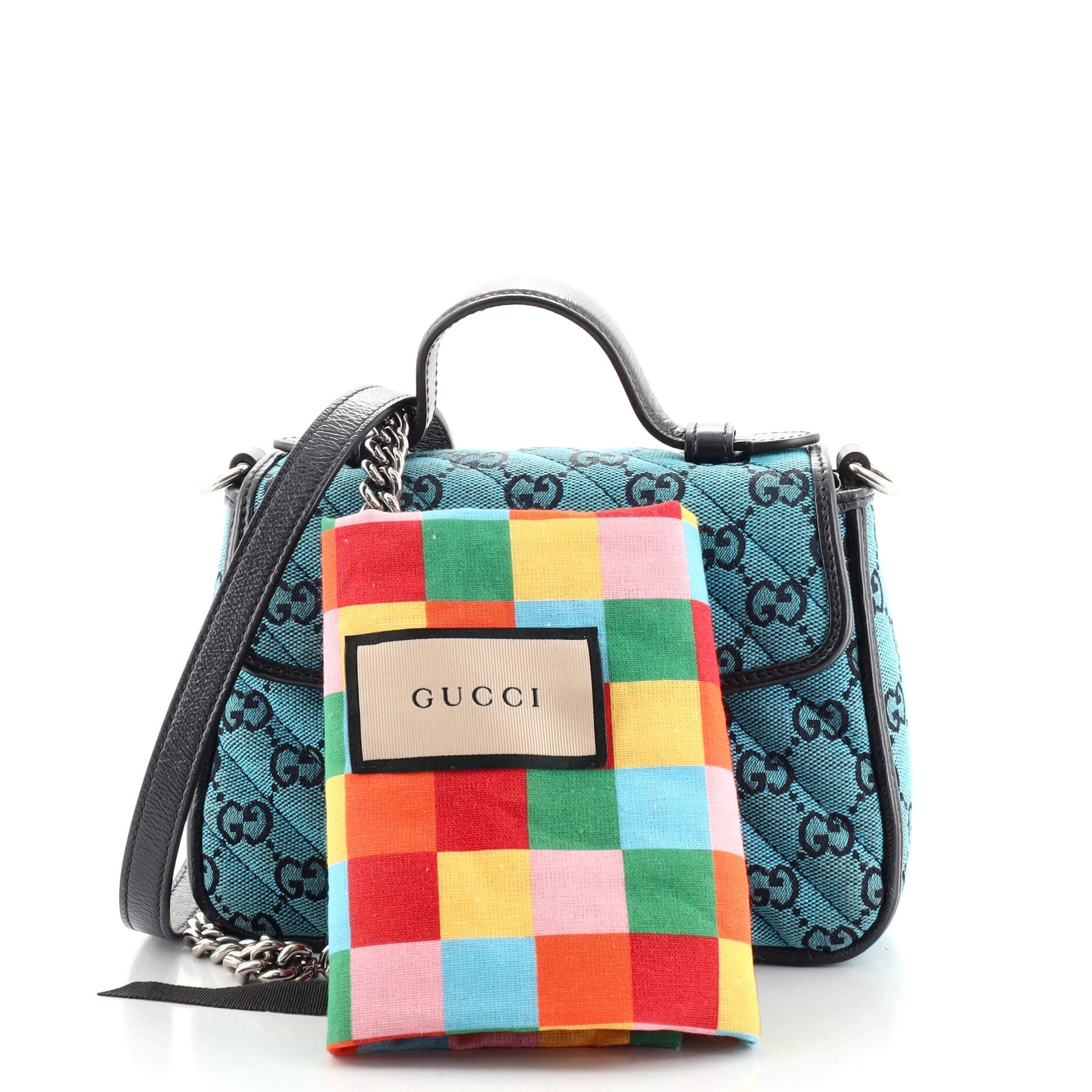 GG Marmont Top Handle Flap Bag Diagonal Quilted GG Canvas Mini