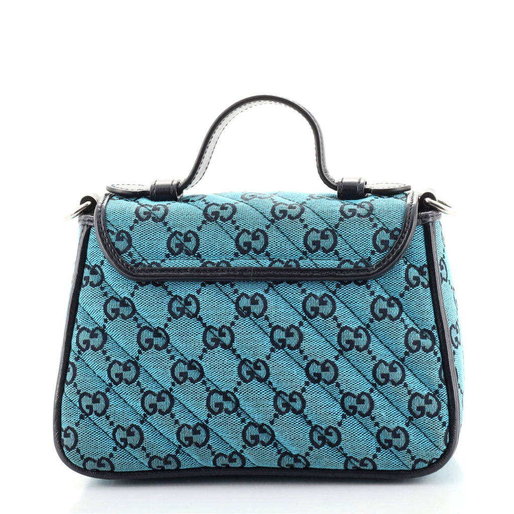 GG Marmont Top Handle Flap Bag Diagonal Quilted GG Canvas Mini