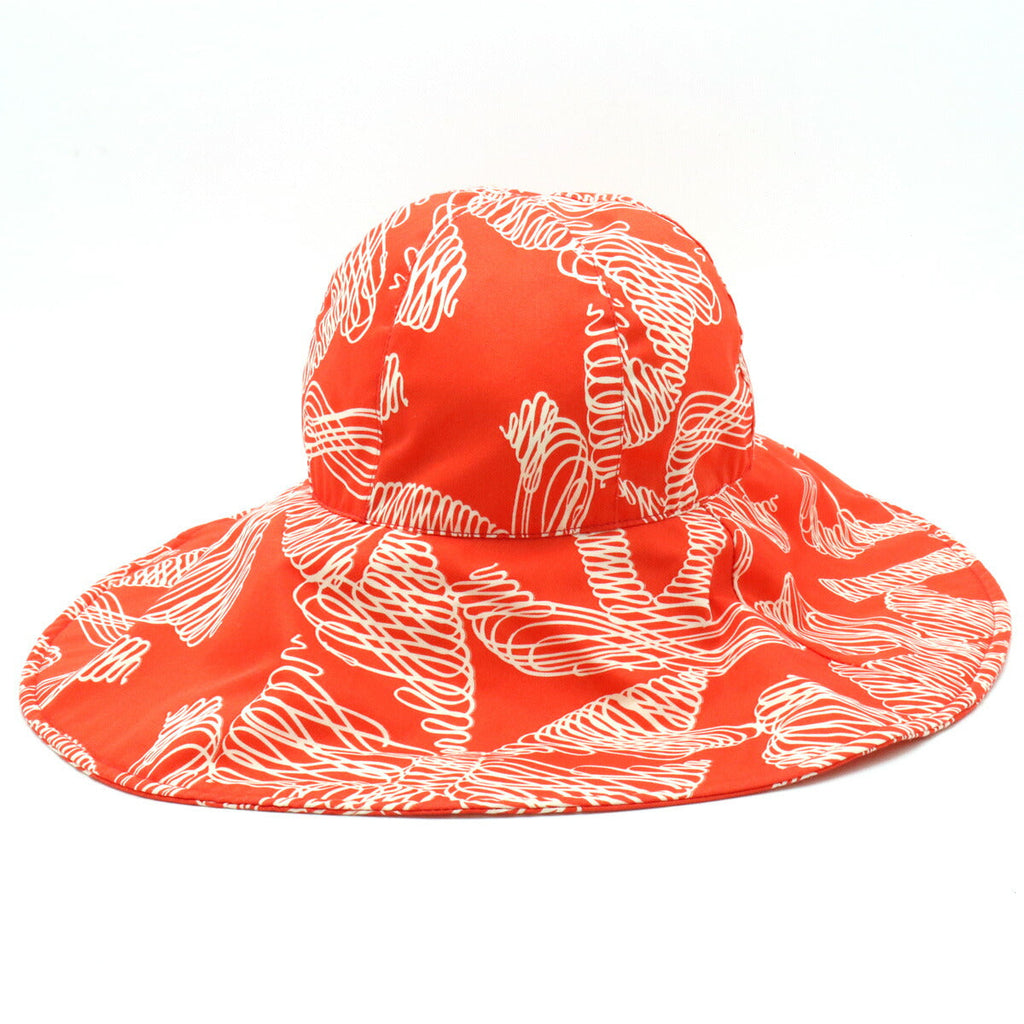 Chanel 100% Cotton Coco Mark Wide Brim Hat Vermilion/White