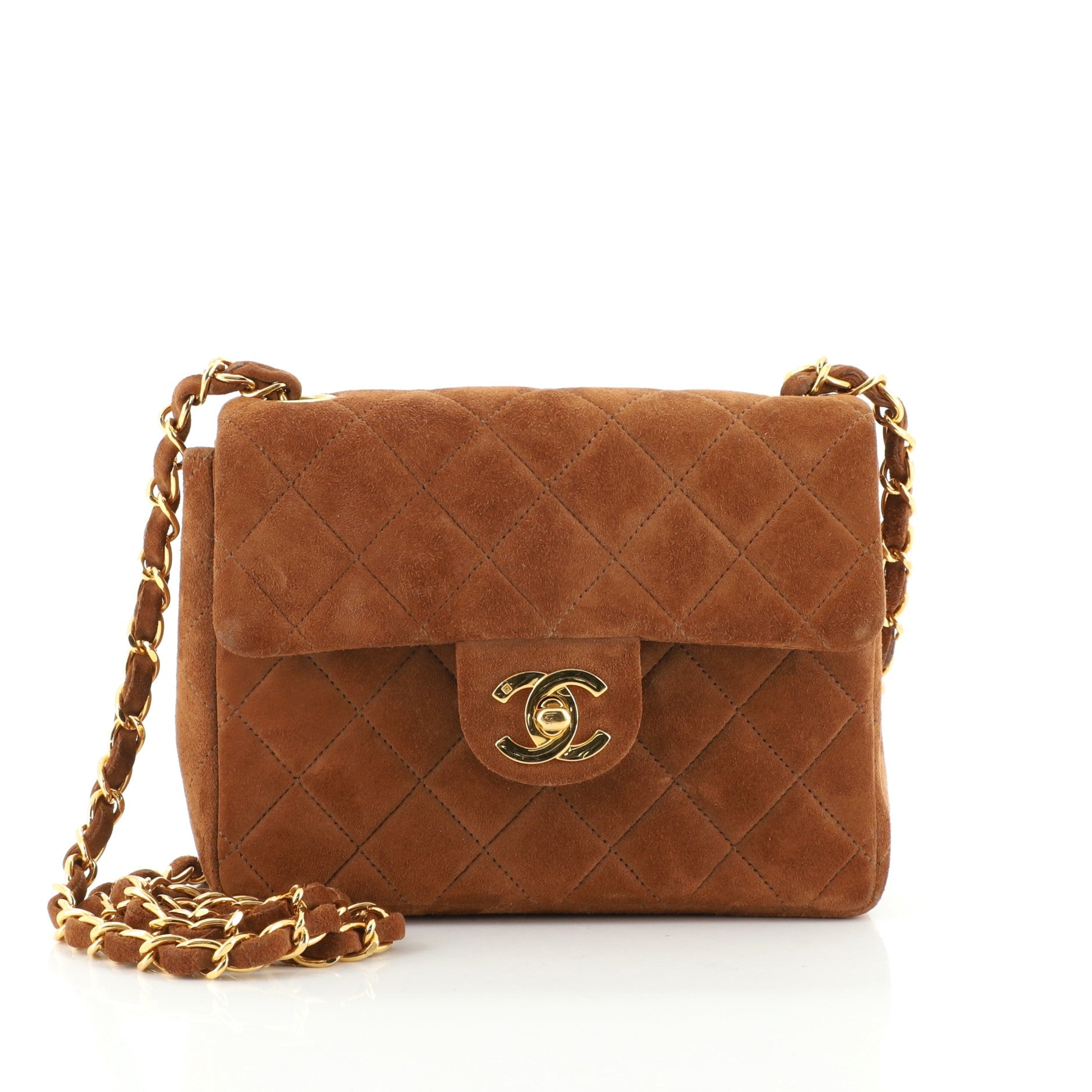 Vintage Square Classic Single Flap Bag Quilted Suede Mini