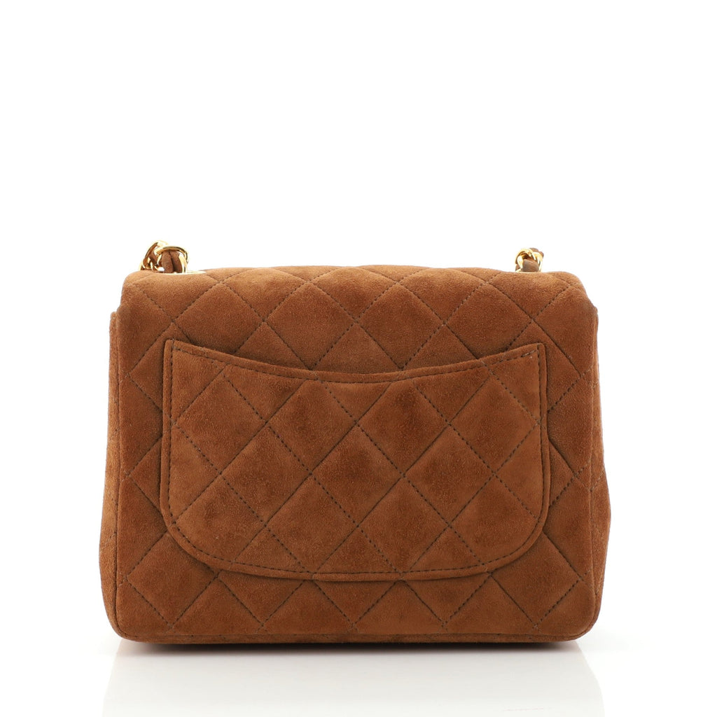 Vintage Square Classic Single Flap Bag Quilted Suede Mini