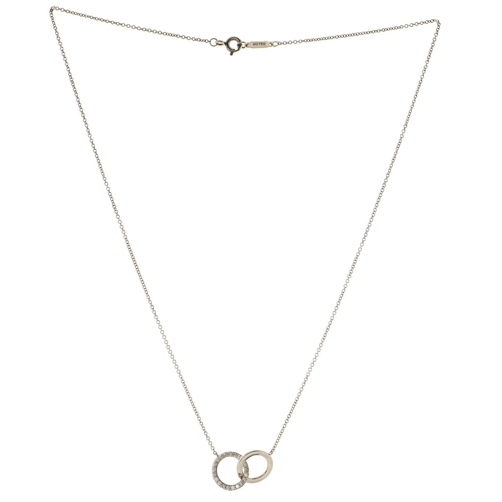 Interlocking Circles Pendant Necklace 18K White Gold and Diamonds