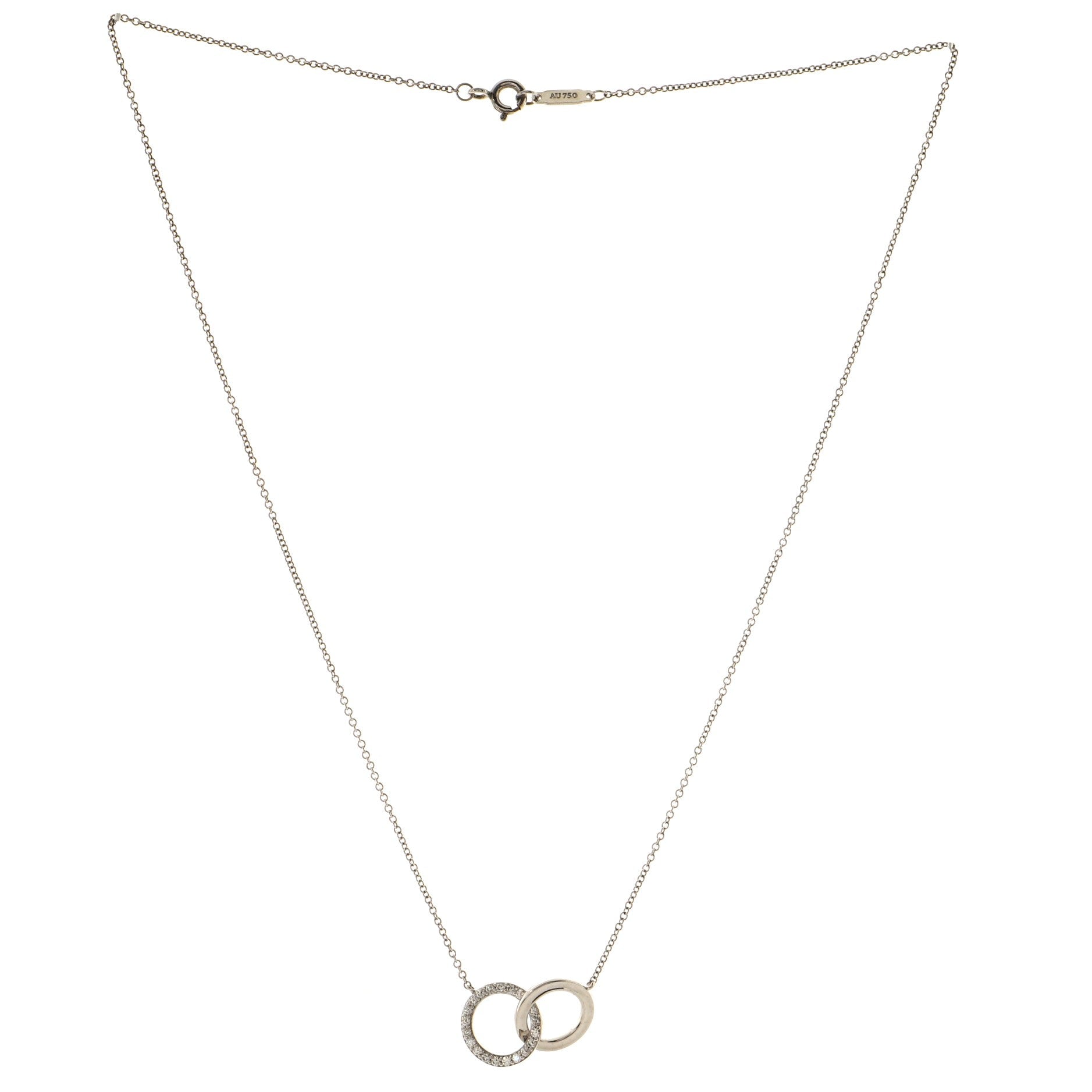 Interlocking Circles Pendant Necklace 18K White Gold and Diamonds