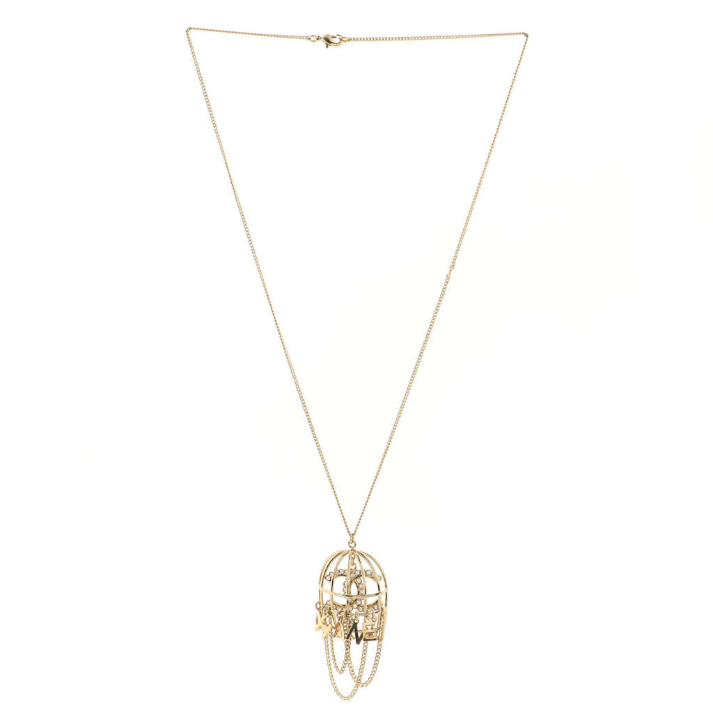 Bird Cage Logo Necklace Metal and Crystals