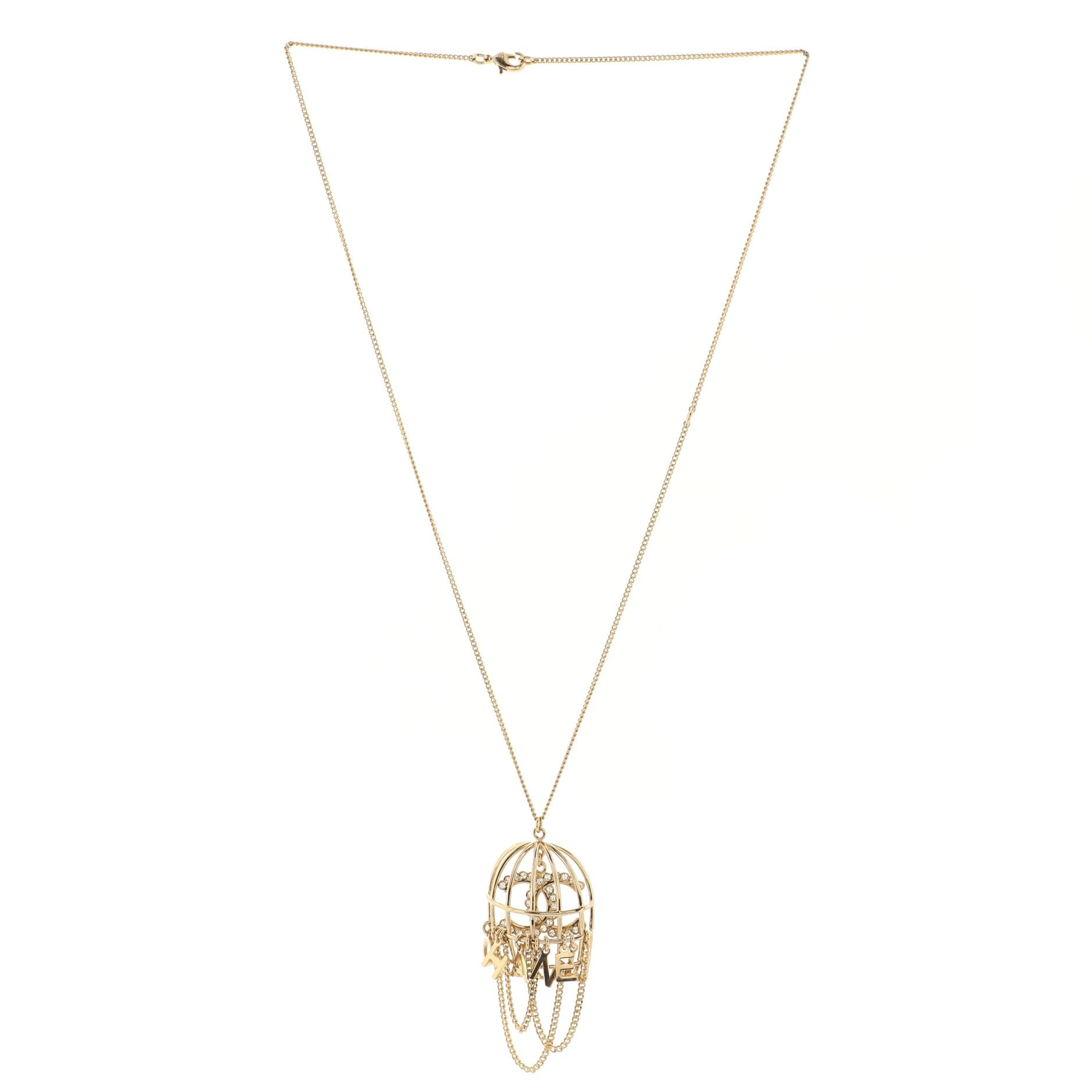 Bird Cage Logo Necklace Metal and Crystals