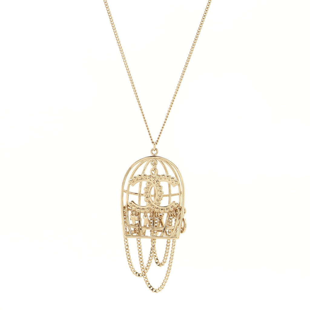 Bird Cage Logo Necklace Metal and Crystals