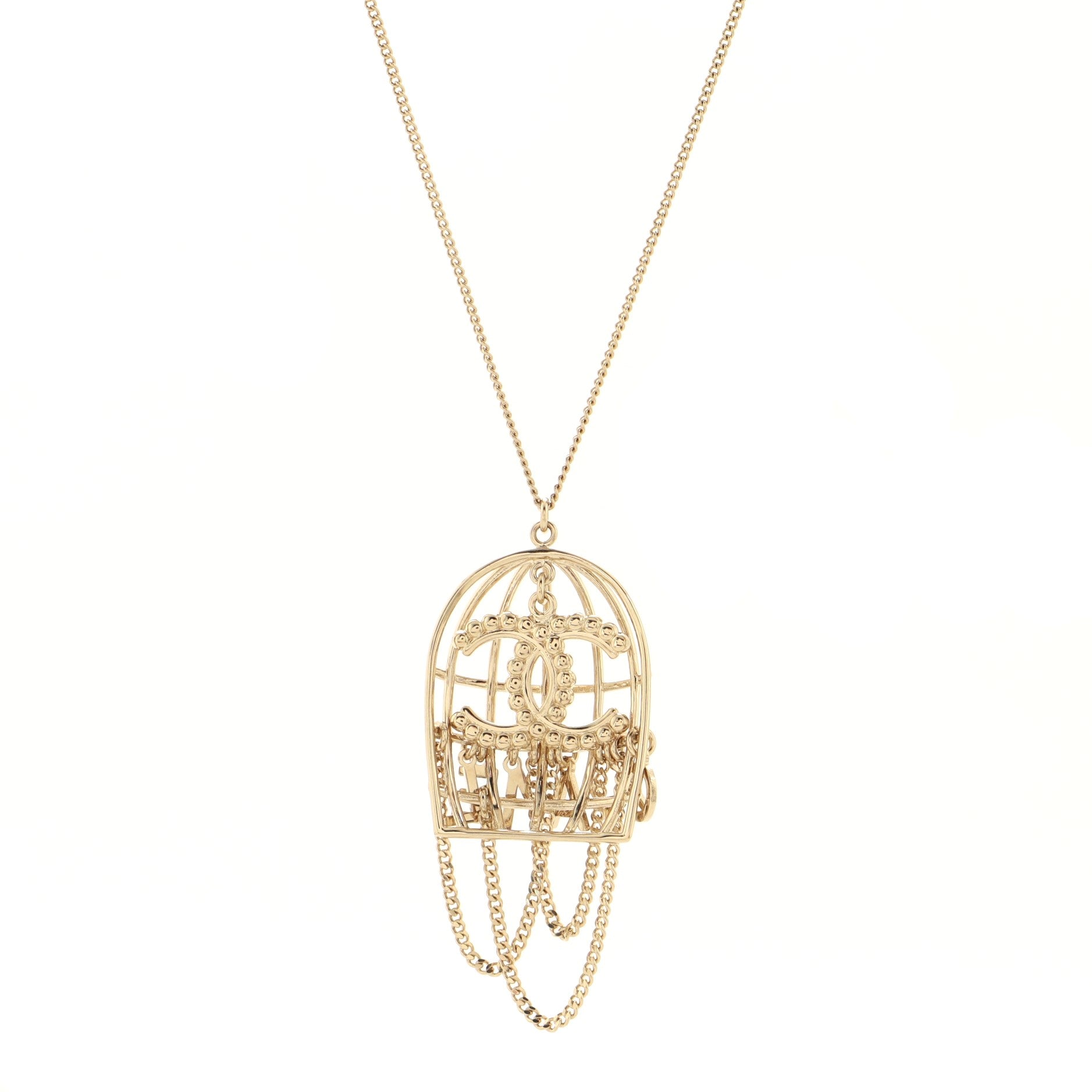 Bird Cage Logo Necklace Metal and Crystals