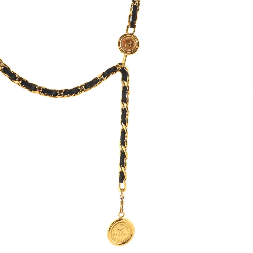 Vintage Medallion Chain Belt Metal and Leather 85