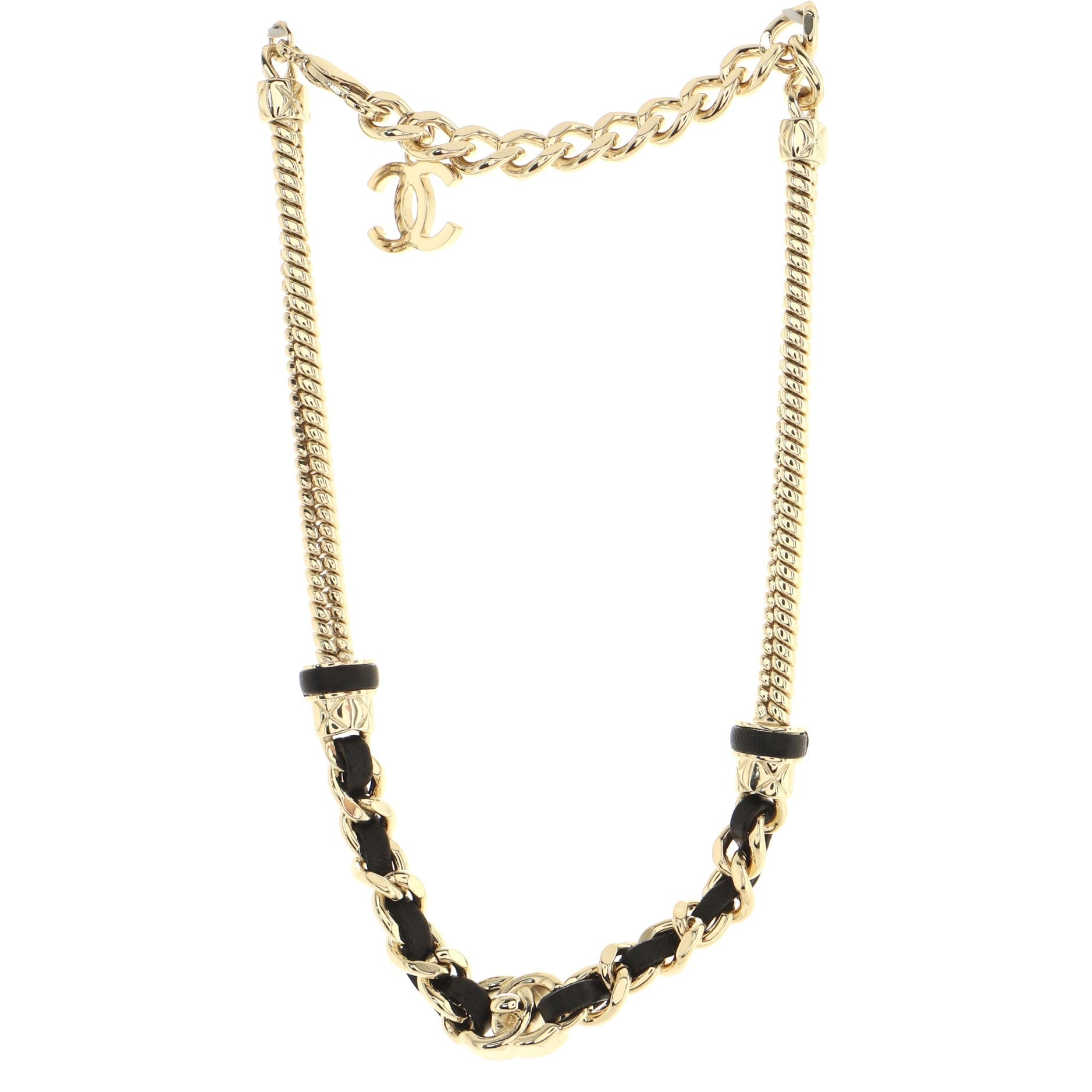 CC Turnlock Choker Necklace Metal and Leather