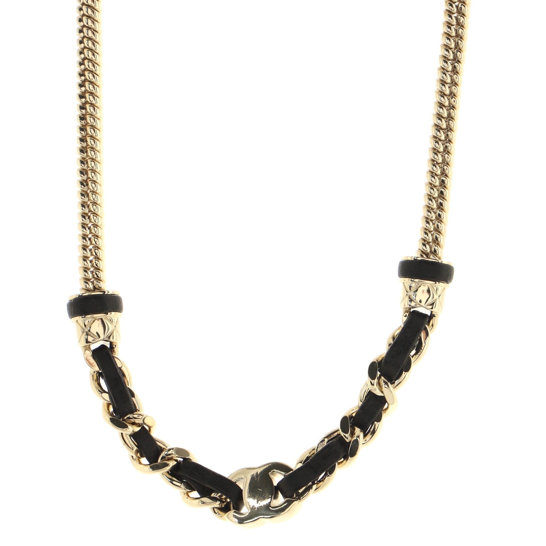 CC Turnlock Choker Necklace Metal and Leather