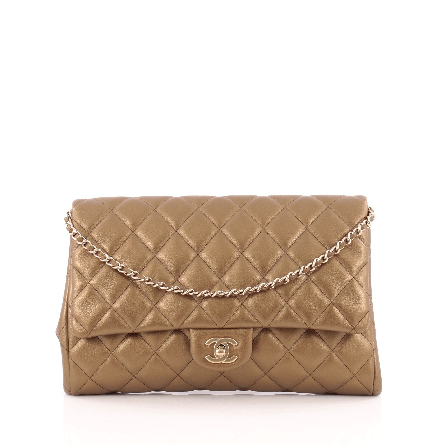 Clutch with Chain Quilted Lambskin